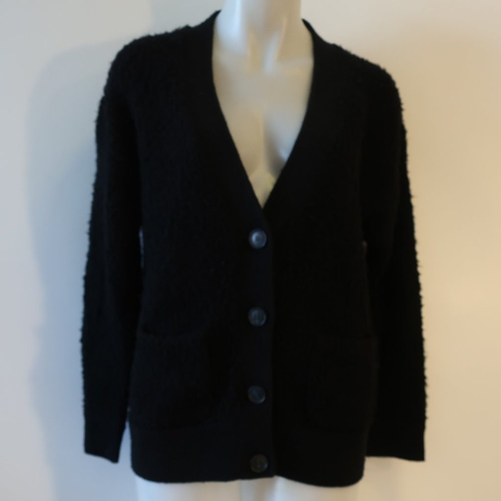 Womens Naadam Black Fuzzy Cardigan Sweater S*